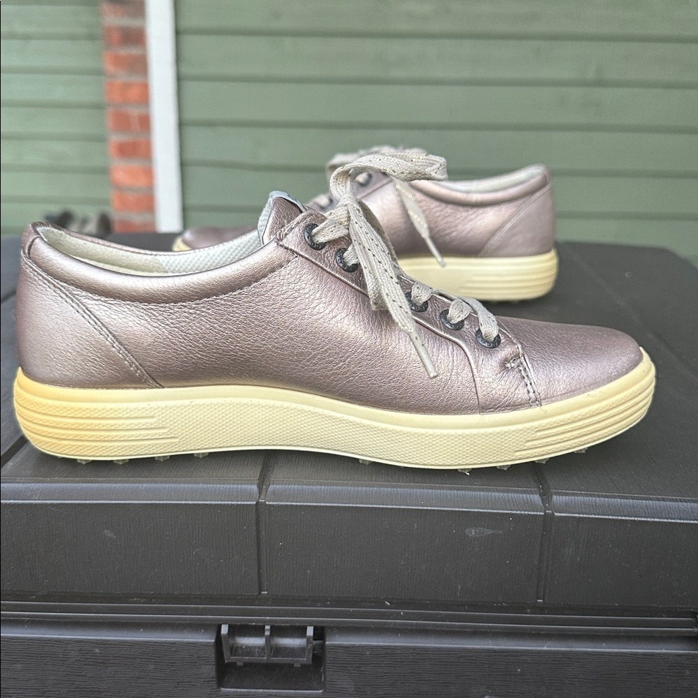 Ecco Shoes Hydromax Casual Sneakers Leather Lace Up in pewter bronze shade - Picture 8 of 11